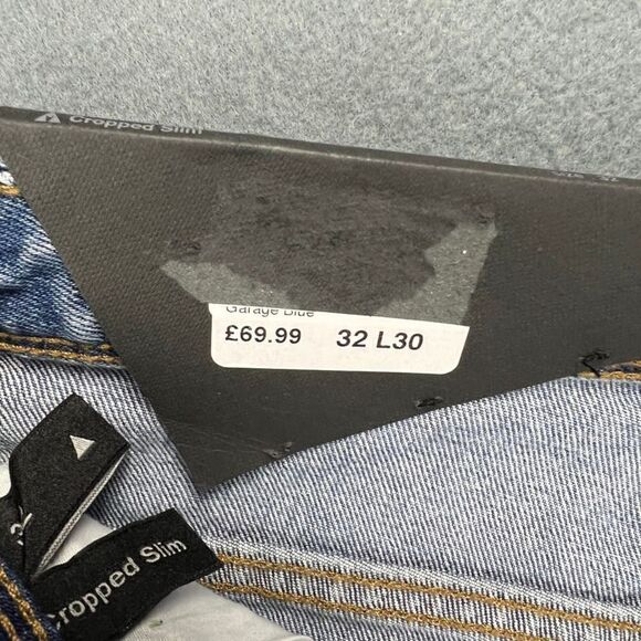 Abrand Jeans Mens 32 Relaxed Slim Taper Ankle Cropped Blue Denim Raw Hem NWT - Picture 4 of 11